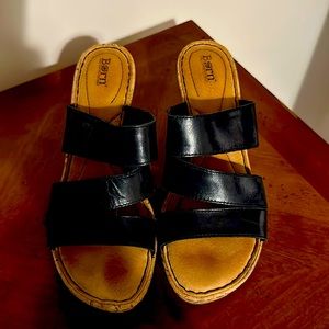 Born Black Leather wedge sandal